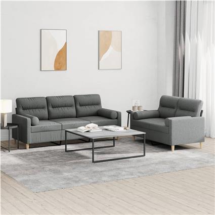 vidaXL 2 pcs conjunto de sofás com almofadas tecido cinzento-escuro