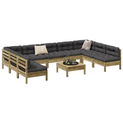 vidaXL 10pcs conj. sofás jardim c/ almofadões madeira pinho impregnado