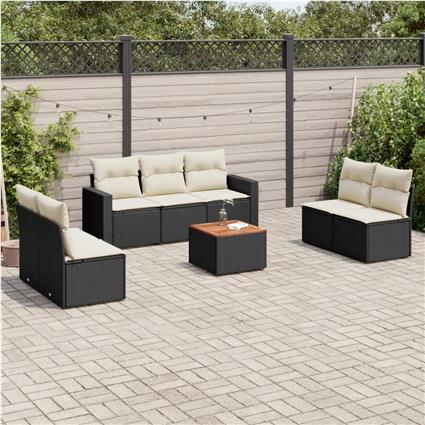 vidaXL 8 pcs conjunto sofás de jardim com almofadões vime PE preto