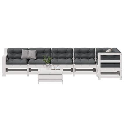 vidaXL 7 pcs conj. lounge de jardim c/ almofadões pinho maciço branco