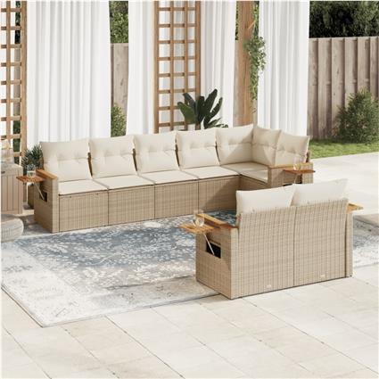 vidaXL 8 pcs conjunto de sofás p/ jardim com almofadões vime PE bege