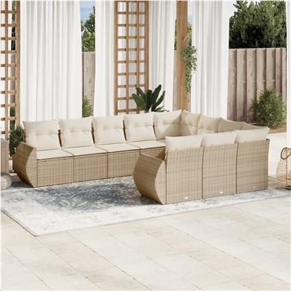 vidaXL 10 pcs conjunto de sofás p/ jardim com almofadões vime PE bege