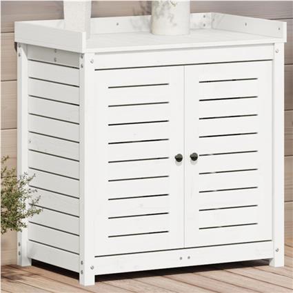 vidaXL Mesa de jardinagem com prateleiras madeira pinho maciça branco