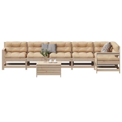 vidaXL 7 pcs conjunto lounge de jardim c/ almofadões pinho maciço