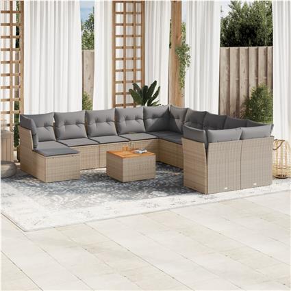 vidaXL 12 pcs conjunto de sofás p/ jardim com almofadões vime PE bege