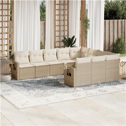 vidaXL 10 pcs conjunto de sofás p/ jardim com almofadões vime PE bege