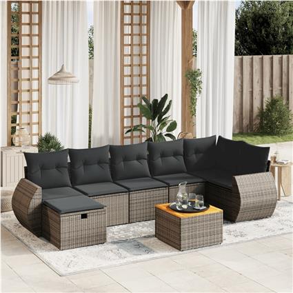 vidaXL 8 pcs conjunto sofás de jardim c/ almofadões vime PE cinzento