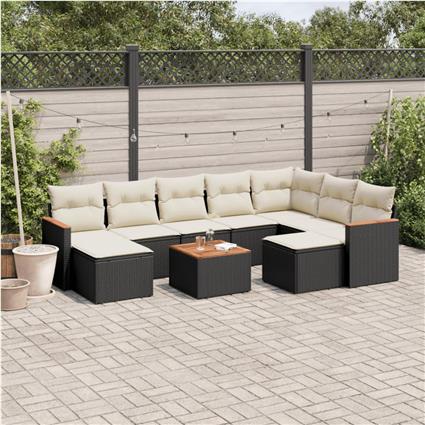vidaXL 10 pcs conjunto sofás de jardim c/ almofadões vime PE preto