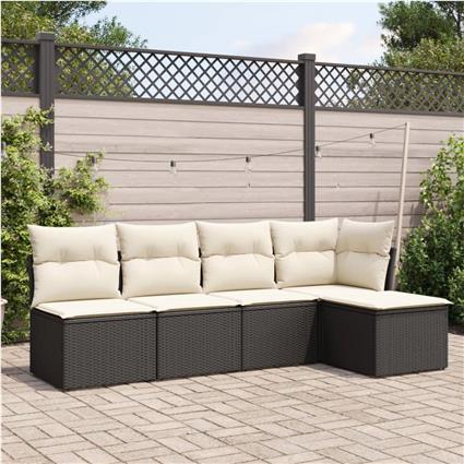 vidaXL 5 pcs conjunto sofás de jardim com almofadões vime PE preto