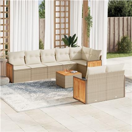 vidaXL 9 pcs conjunto de sofás p/ jardim com almofadões vime PE bege