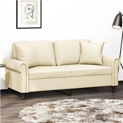 vidaXL Sofá 2 lugares + almofadas decorativas 140cm couro artif. creme