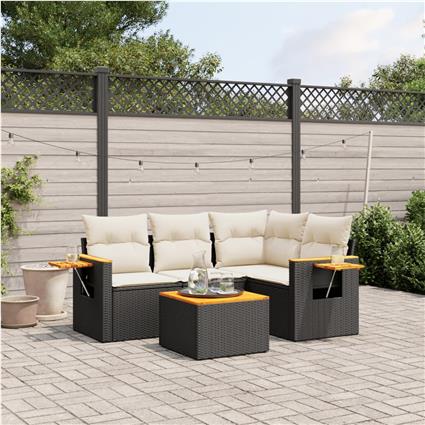 vidaXL 5 pcs conjunto sofás de jardim com almofadões vime PE preto