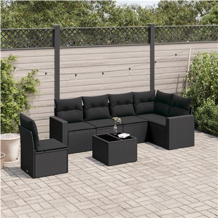 vidaXL 7 pcs conjunto de sofás p/ jardim c/ almofadões vime PE preto