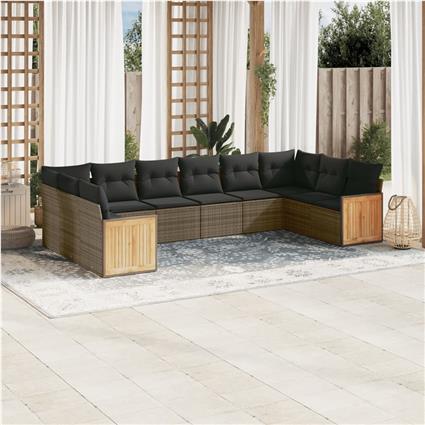 vidaXL 10 pcs conjunto sofás de jardim c/ almofadões vime PE cinzento