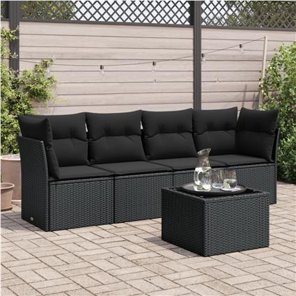 vidaXL 5 pcs conjunto sofás de jardim com almofadões vime PE preto
