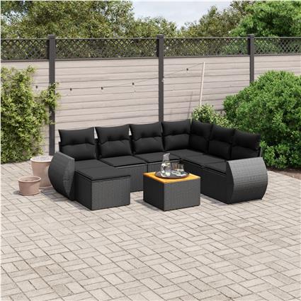 vidaXL 8 pcs conjunto sofás de jardim com almofadões vime PE preto
