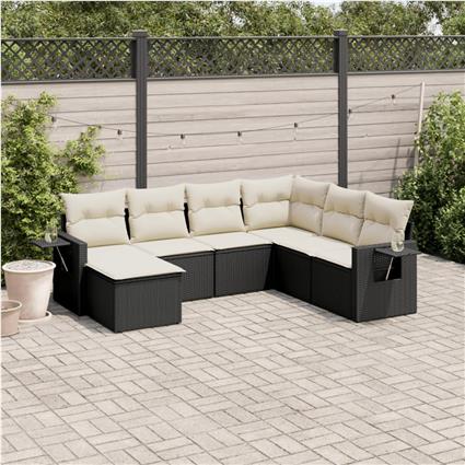 vidaXL 7 pcs conjunto de sofás p/ jardim c/ almofadões vime PE preto