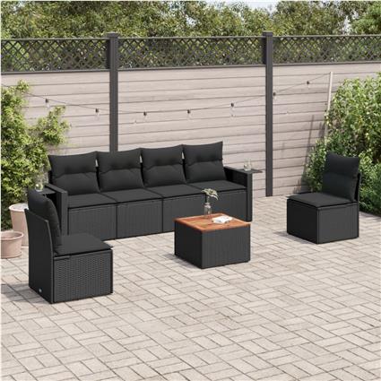 vidaXL 7 pcs conjunto de sofás p/ jardim c/ almofadões vime PE preto