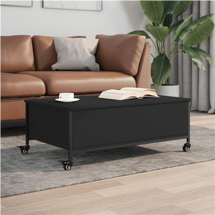 vidaXL Mesa de centro c/ rodas 91x55x34 cm derivados de madeira preto