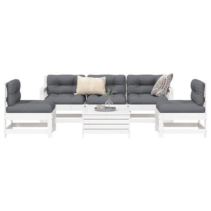 vidaXL 6 pcs conjunto sofás de jardim madeira de pinho maciça branco