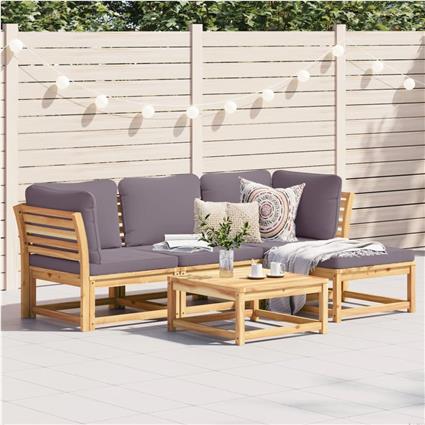 vidaXL 5 pcs conjunto lounge de jardim c/ almofadões acácia maciça