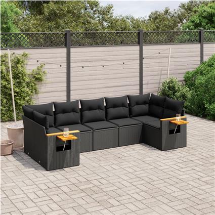 vidaXL 7 pcs conjunto de sofás p/ jardim c/ almofadões vime PE preto