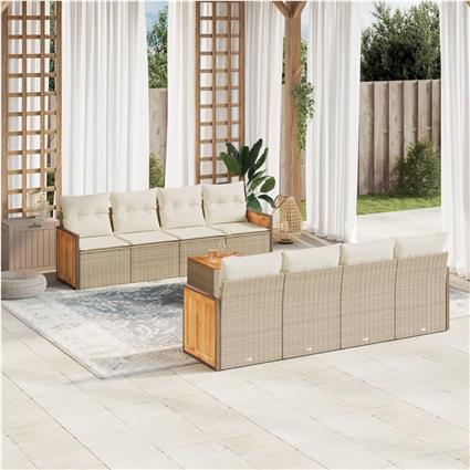 vidaXL 9 pcs conjunto de sofás p/ jardim com almofadões vime PE bege