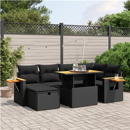 vidaXL 7 pcs conjunto de sofás p/ jardim c/ almofadões vime PE preto
