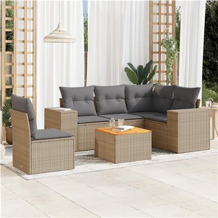 vidaXL 6 pcs conjunto de sofás p/ jardim com almofadões vime PE bege