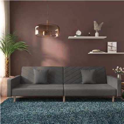 vidaXL Sofá-cama 2 lugares com duas almofadas tecido cinzento-escuro
