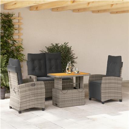 vidaXL 4 pcs conjunto de jantar p/ jardim c/ almofadões vime PE cinza