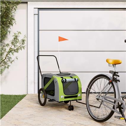 vidaXL Reboque de bicicleta p/ animais tecido oxford/ferro verde/cinza