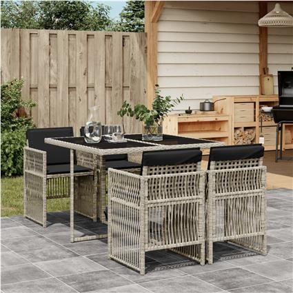 vidaXL 5 pcs conjunto de jantar p/ jardim c/ almofadões cinzento claro