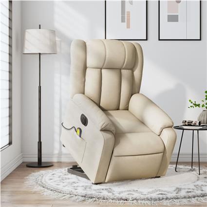vidaXL Poltrona elétrica elevatória massagens tecido creme