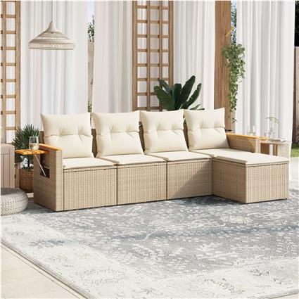 vidaXL 5 pcs conjunto de sofás p/ jardim com almofadões vime PE bege