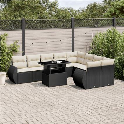 vidaXL 10 pcs conjunto sofás de jardim c/ almofadões vime PE preto