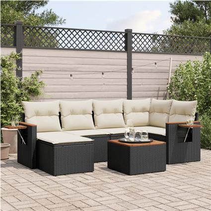 vidaXL 7 pcs conjunto de sofás p/ jardim c/ almofadões vime PE preto