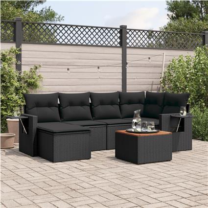 vidaXL 7 pcs conjunto de sofás p/ jardim c/ almofadões vime PE preto