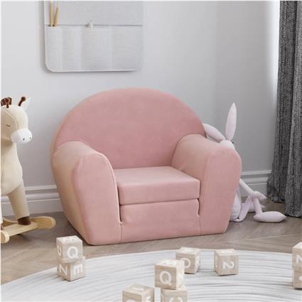 vidaXL Sofá-cama infantil de pelúcia rosa