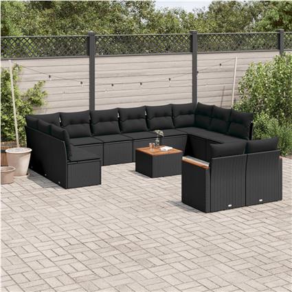 vidaXL 13 pcs conjunto de sofás de jardim com almofadões vime PE preto