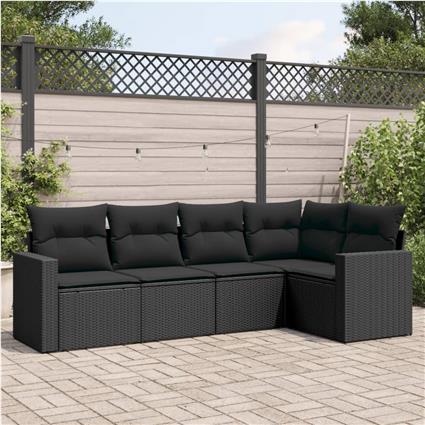 vidaXL 5 pcs conjunto sofás de jardim com almofadões vime PE preto