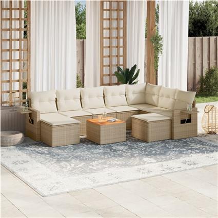 vidaXL 10 pcs conjunto de sofás p/ jardim com almofadões vime PE bege