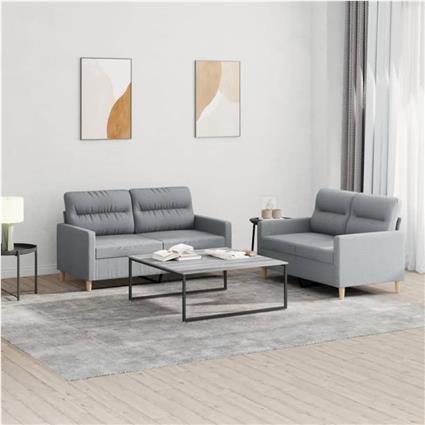 vidaXL 2 pcs conjunto de sofás com almofadões tecido cinzento-claro