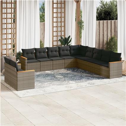 vidaXL 11 pcs conjunto sofás de jardim c/ almofadões vime PE cinzento