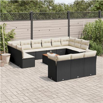 vidaXL 14 pcs conjunto de sofás p/ jardim c/ almofadões vime PE preto