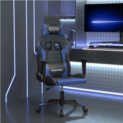 vidaXL Cadeira gaming de massagens couro artificial preto e azul