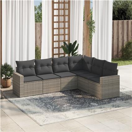 vidaXL 6 pcs conjunto sofás de jardim com almofadões vime cinzento