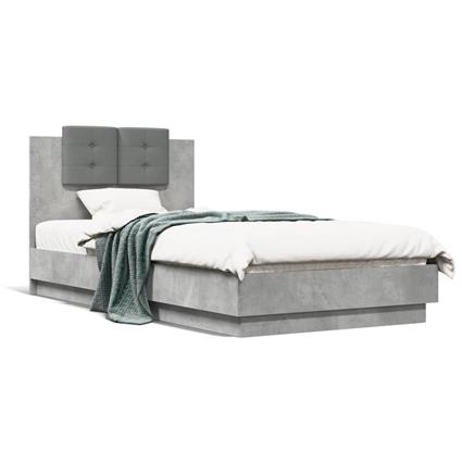 vidaXL Estrutura de cama c/ cabeceira/luzes LED 75x190cm cinza cimento