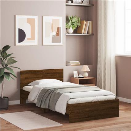 vidaXL Estrutura cama c/ cabeceira derivados madeira carvalho castanho