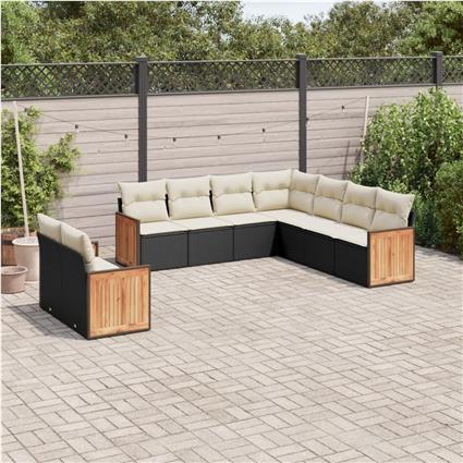 vidaXL 9 pcs conjunto de sofás p/ jardim c/ almofadões vime PE preto